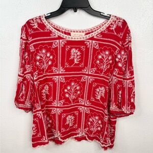 Solitaire Red and White Floral Print Blouse